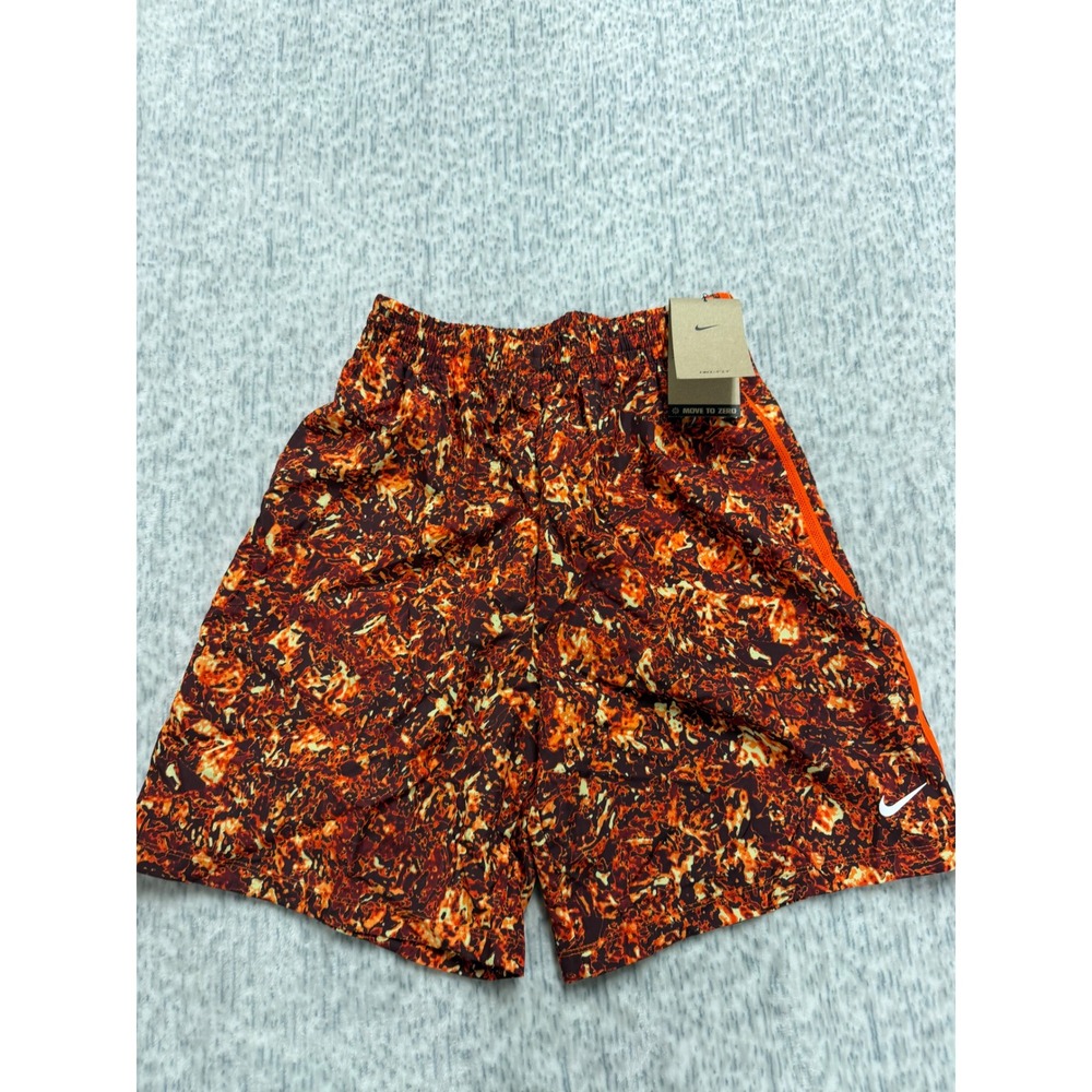 Nike Dri-FIT Kids Orange Lava Print‎ Athletic Shorts Swoosh Logo Performance NEW